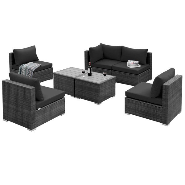 Latitude Run® 7 Piece Rattan Sectional Seating Group with Cushions